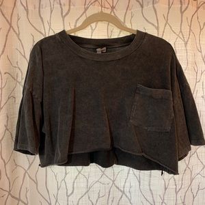 Acid wash black crop top